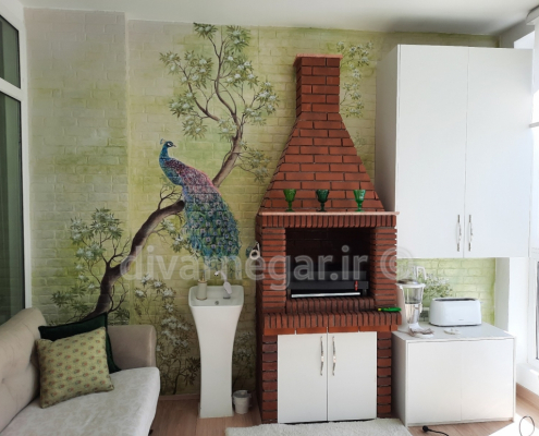 دیواری طاووس 495x400 - خانه