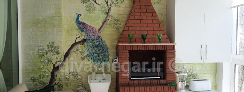 دیواری طاووس 845x321 - نقاشی دیواری طاووس